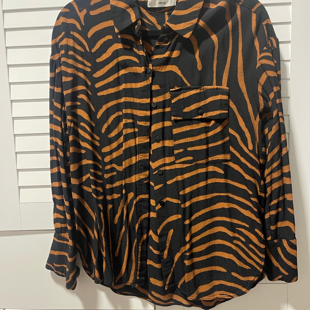 Mango Black and Orange Zebra Print Blouse